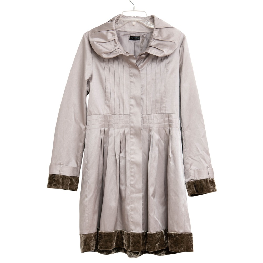 CC Couture Silver Pleated Satin Velvet Jacket Sz M‎ Quiet Luxury Ruffle Collar